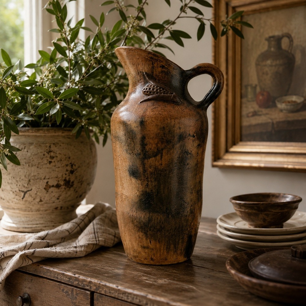 Large Vintage Studio Pottery Ewer Handmade Sculptural Stoneware Art Vessel